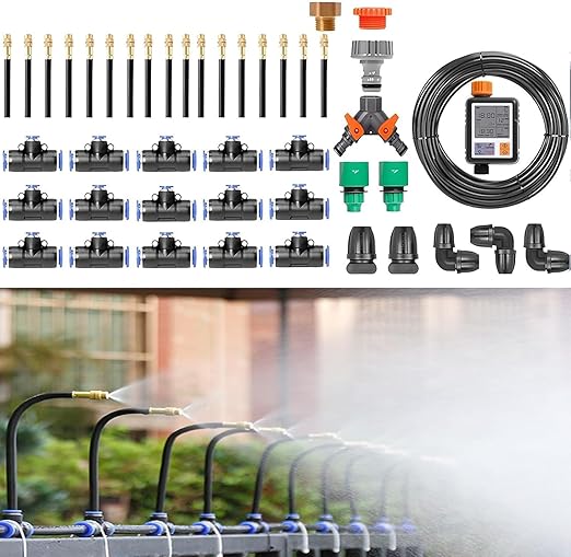 Automatic Drip Irrigation Kit Patio Misting Plant Irrigation Water Equipment Bendable Drip Garden Watering System Full Coverage Smart Timer 1Sec - 300 Min for Garden Watering 30m+Controller