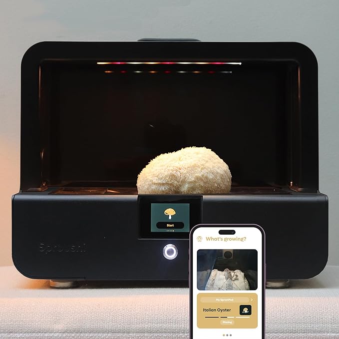 Smart Mushroom Growing Kit – Harvest in 7 Days | Grow Lion’s Mane Reishi &amp Rare Mushrooms You Can't Buy Anywhere Else | AI-Powered Humidity O2 and Lighting + Timelapse Camera | Matte Black