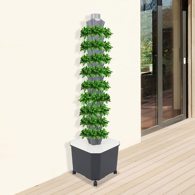 Hydroponic Vertical Growing System w/Timer 50 Pods Indoor Gardening System w/Water Circulation Hydronic Garden Tower Plants Germination Kit for Fruits Leafy Vegetables