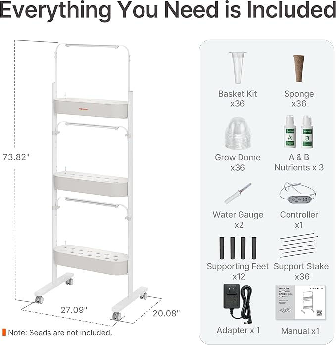 SUNCOZE 3-Tier Hydroponics Growing System Kit with 36 Pods – Full Spectrum Grow Lights Hydroponic System Equipped with Smart Controller Indoor Herb Garden Kit for Vegetables Herbs Fruits&ampFlowe