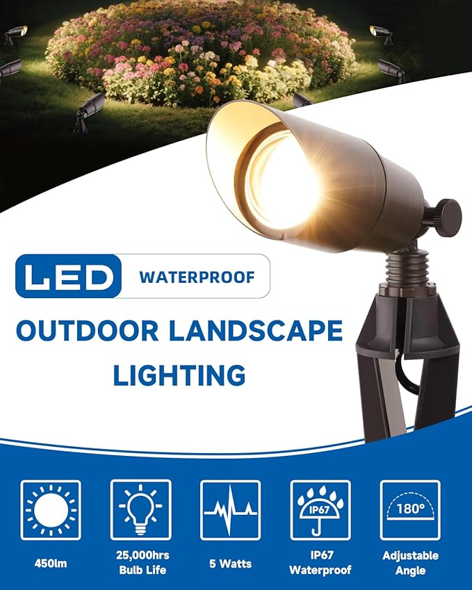 Solid Brass 12V Wired Low Voltage Spot Lights with 5W MR16 LED Bulb Warm White Waterproof IP67 Outdoor Spot Lights for Yard &amp Garden 12V Landscape Lights 1-Pack