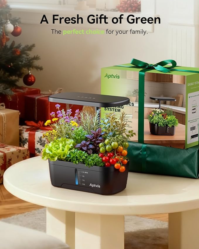 Hydroponics Growing System 6 Pods Smart Indoor Herb Garden with LED Grow Light Auto Timer Height Adjustable Quiet Pump Gardening Gifts for Mom Women - Black