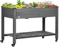 Raised Garden Bed 47 x 22 x 33 Elevated Wooden Planter Box with Lockable Wheels Storage Shelf and Bed Liner for Backyard Patio Dark Gray