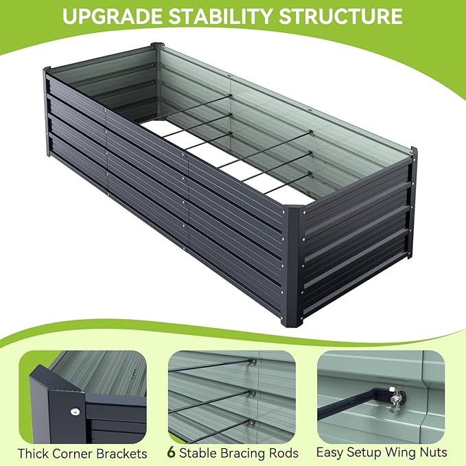 Ohuhu 8x3x1.5FT Metal Raised Garden Bed Outdoor Reinforced Galvanized Steel Rustproof Planter Box 100% Non-Toxic 269 Gal Large Capacity Heavy Duty Raised Beds for Vegetables Flowers Herbs 2-Pack