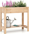 Giantex Wood Raised Garden Bed w/Lower Shelf Planter Box with Legs for Flower Herb Vegetable Fruit Indoor Outdoor Elevated Raised Beds for Gardening Backyard Patio Balcony