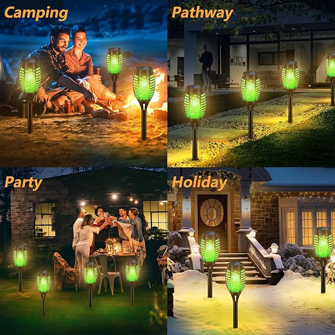 Solar Torch Lights Outdoor Flickering Flame Effect Waterproof Green Flame Landscape Path Garden Decoration 20 Inches (12)