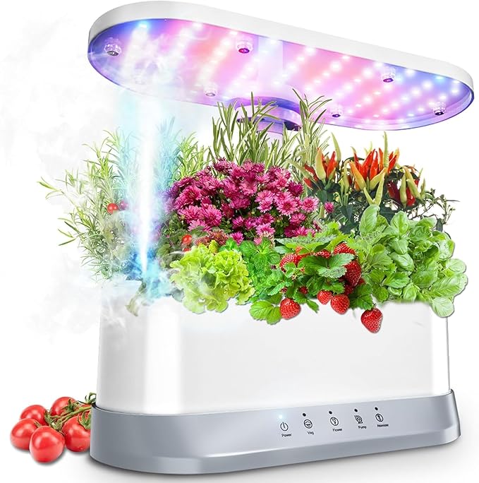 Hydroponics Growing System Mist Humidifier 11 Pods Indoor Garden Plant Germination Kit with LED Full Spectrum Grow Light Auto Timer Adjustable Height Smart Hydrophonic Planter