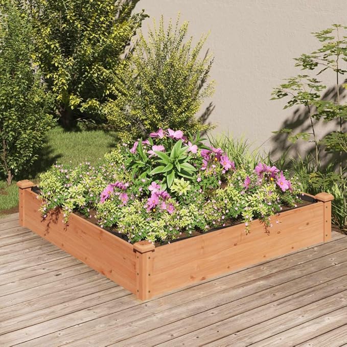Garden Raised Bed with Liner Brown 47.2x47.2x9.8 Solid Wood Fir Raised Beds for Gardening Large Flower Pots Outdoor Planters for Porch Outdoor Pots for Outdoor Porch Gardening Plants