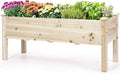 COSTWAY Raised Garden Bed Elevated Wooden Planter Box Stand for Vegetables Fruit Herbs Flower Standing Gardening Box for Backyard Patio Balcony Greenhouse