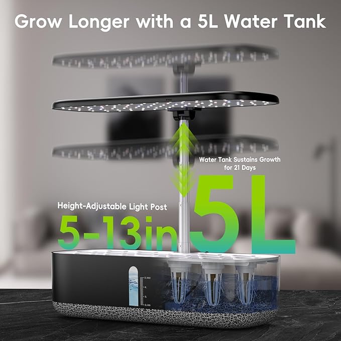 Hydroponics Growing System with LED Grow Light 14 Pods Indoor Herb Garden Full Spectrum Rotatable Light Panel Auto On Off Timing 12 14 16Hrs 5L Water Tank Harvest Fresh Veggie Lettuce Basil Tomato