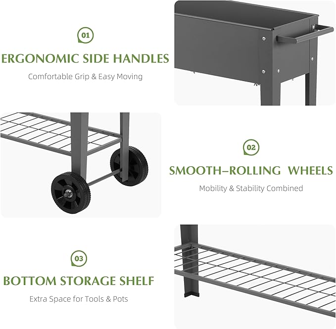 DDK Outdoor Heavy Duty Metal Raised Garden Bed with Legs (Dark Gray)