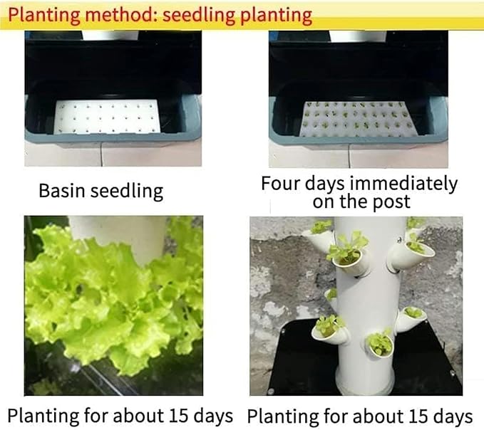 Garden Plant Tower Hydroponics Growing Kit 45-Holes Vertical Garden Planter Outdoor Indoor Plant Vertical Grow Kit with Water Pump Smart Timer