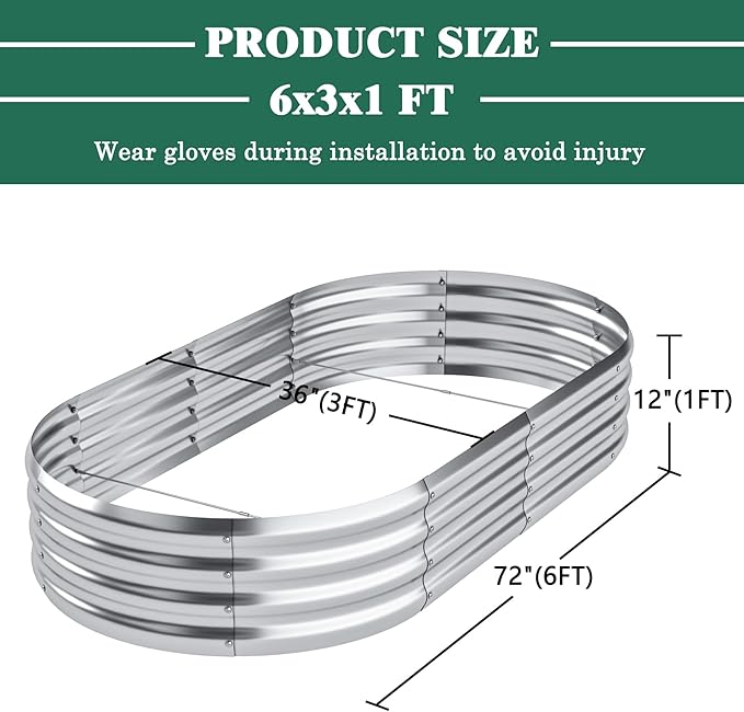 Galvanized Raised Garden Bed 6x3x1ftRaised Beds for Gardening VegetablesFlowersFruitsOutdoor Metal Raised Planter Box for Fruits HerbsVego Planter Raised Beds