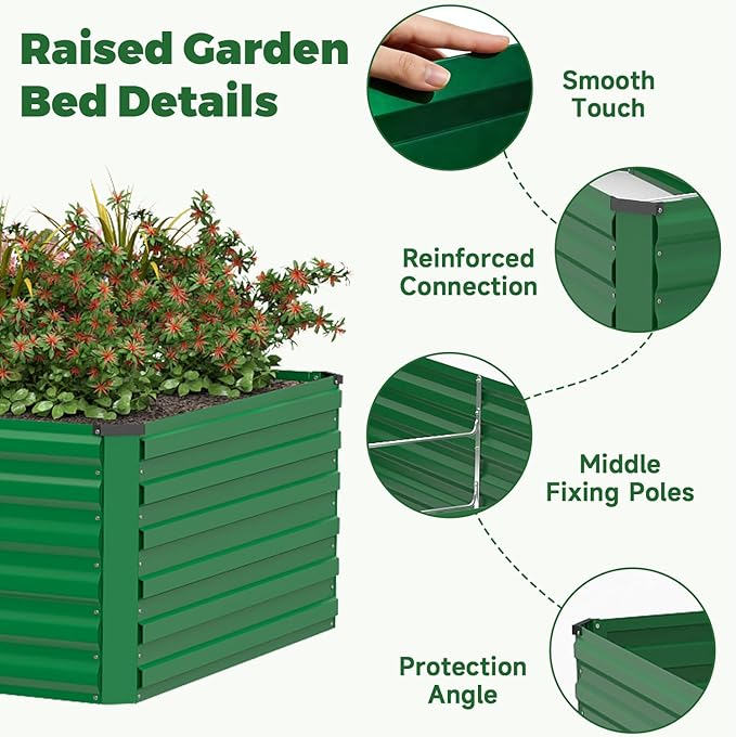 8x4x3 ft Raised Garden Bed Large Metal Planter Raised Beds Planters for Outdoor Plants for Vegetables Flowers Herbs Fruits and Succulents.(2 Pcs Green)
