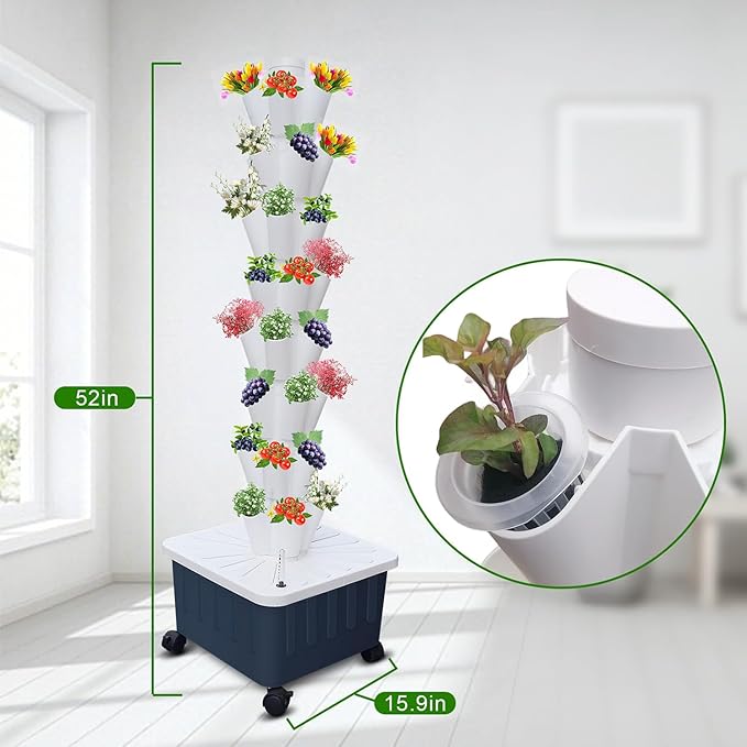 hydroponics Growing 20 Pods Vertical Hydroponics Tower Indoor Smart Garden Planter Hydroponic Growing Kits with Hydrating Pump Adapte