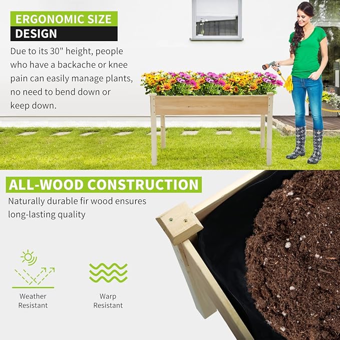 49x24x30 Inch Raised Garden Bed Outdoor Elevated Wood Planter Box Stand for Vegetable Flower Herb Backyard Patio Gardening Planter Box Natural