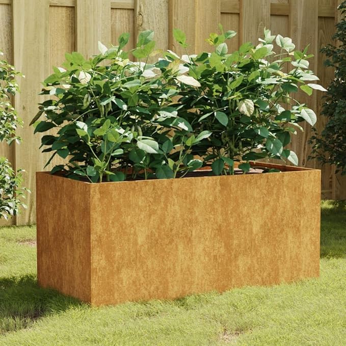 Corten Steel Garden Raised Bed Ample Space Outdoor Planter Box with Open Bottom Metal Raised Planter Bed for Vegetables Flowers 31.5x15.7x15.7 Brown-260