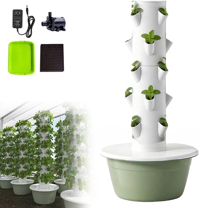 Indoor Vertical Growing Auto Water Circulation 5Tier 20Cells 30L Water Tank Vertical Garden Tower for HerbsVegetablesFruitsTomato Green-IndoorWithLEDLight