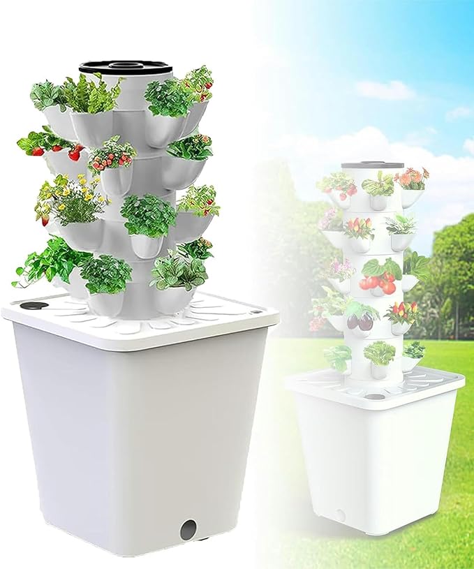 3/4/5/6 Floors - Hydroponics Tower Garden Hydroponic Growing System Plant Hydroponics Tower - W/Hydrating Timer for Herbs Fruits VegetablesWhite-15Hole//1pc