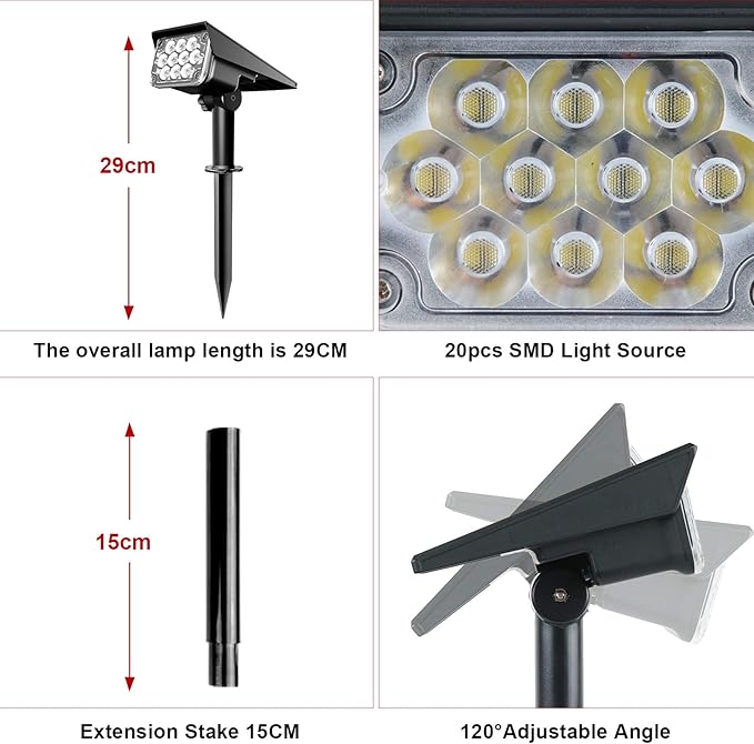 Red Solar Spot Lights Outdoor20 LED Waterproof IP65 Solar Landscape Light Adjustable Panel Spotlights for Wall Tree Yard Garden Halloween Christmas Lighting 4 Pack