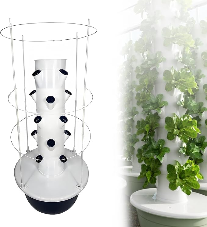 Hydroponic Tower Hydroponic Growing Kits Tower Garden Hydroponics Growing System with Plant Climbing Frame Aeroponic Tower Garden for Herbs Fruits and Vegetables 5Layer
