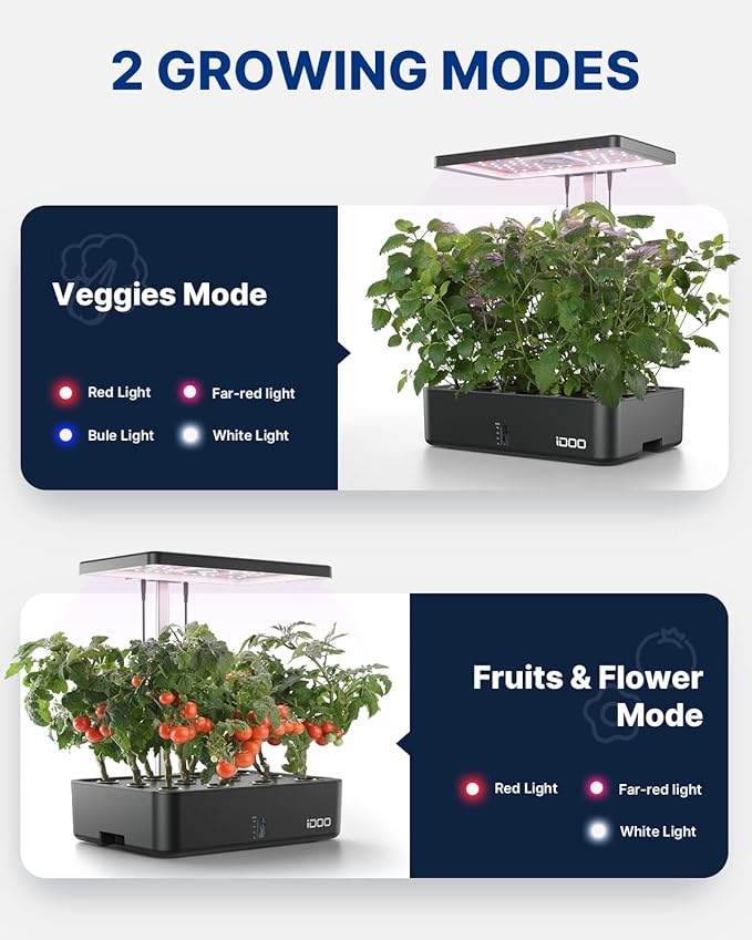 iDOO Hydroponics Growing System Kit 12Pods Christmas Gifts for Women Mom Herb Garden Indoor with LED Grow Light for Home Built-in Fan Auto-Timer Adjustable Height Up to 11.3 12Pods WiFi-Black