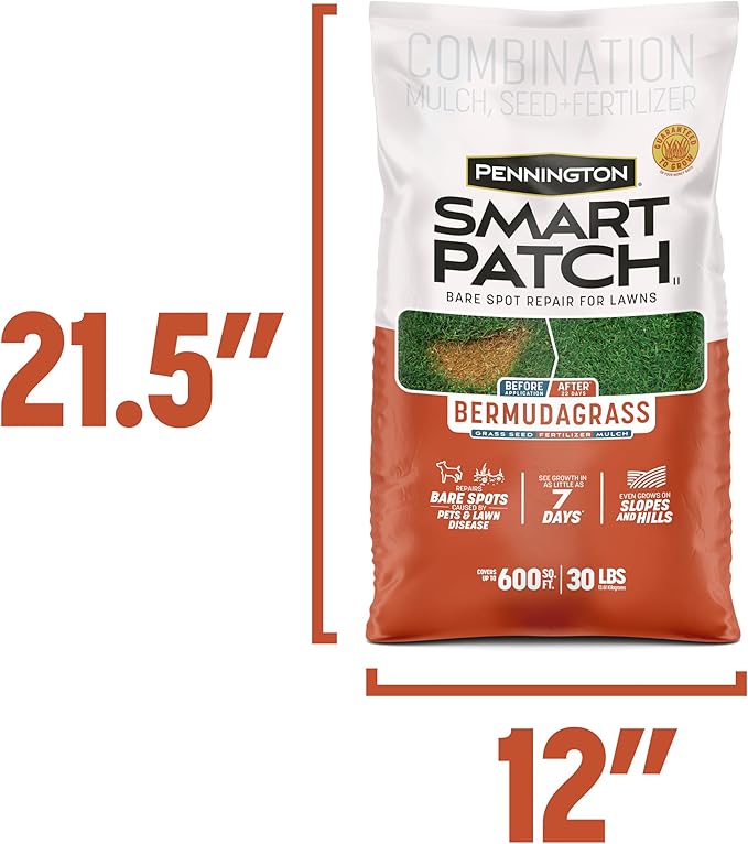 Pennington Smart Patch Bermudagrass 30lb 600 sq. ft. Grass Seed Bare Spot Repair with Mulch and Fertilizer
