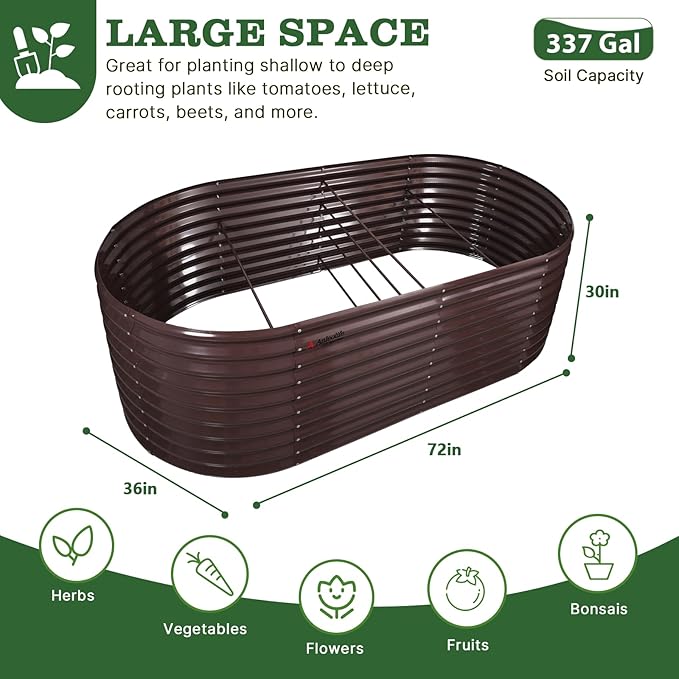 A ANLEOLIFE 30 Extra Tall Galvanized Raised Garden Beds Outdoor 6x3x2.5ft Oval Metal Planter Boxes for Planting Vegetables Flowers Fruits Eco-Safe &amp Easy Setup CaféBronze