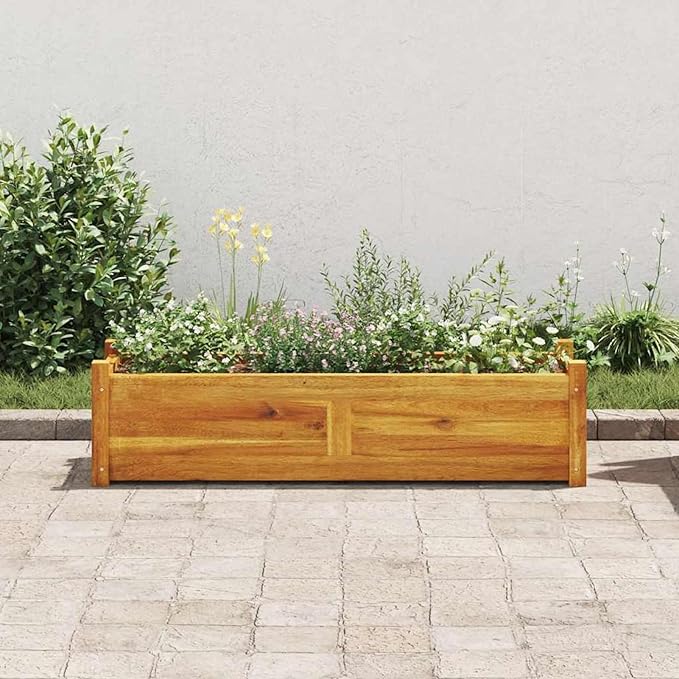 Durable Acacia Wood Raised Bed Planter: Deep Wide Design for Abundant Growth - Brown 100 x 30 x 25 cm