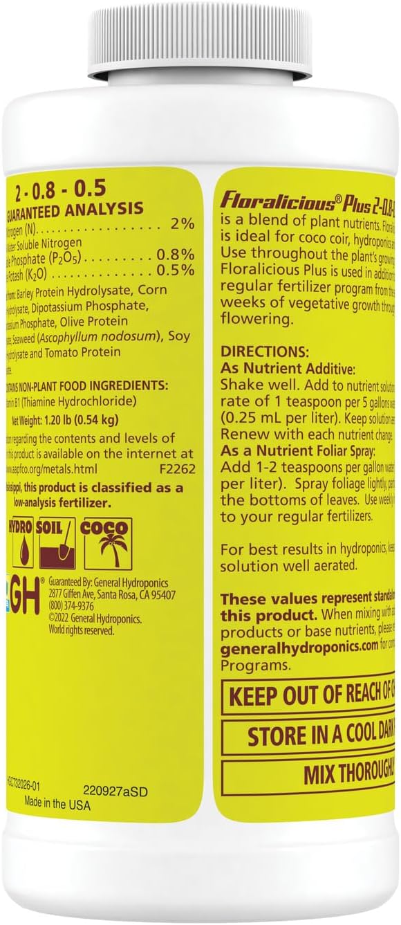 General Hydroponics Floralicious Plus Vitality Plant Food 2-0.8-0.5 16.oz.