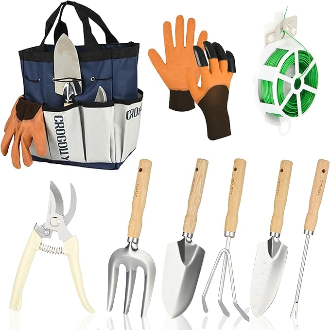 Garden Tool Set 9-Piece Heavy Duty Outdoor Garden Tools with Ergonomic Handles Storage Bag Pruning Shears Hand Rake and More Perfect for Gardening Enthusiasts Gardening Gifts for Women and Men