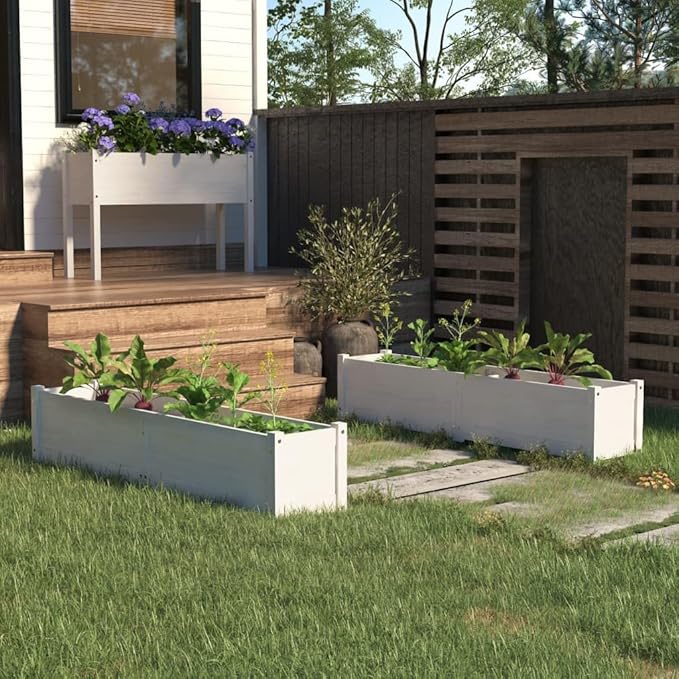 vidaXL 2-Piece Garden Raised Beds in White Solid Pinewood Constructed Ideal for Outdoors Spacious Flower Boxes Easy Assembly Required