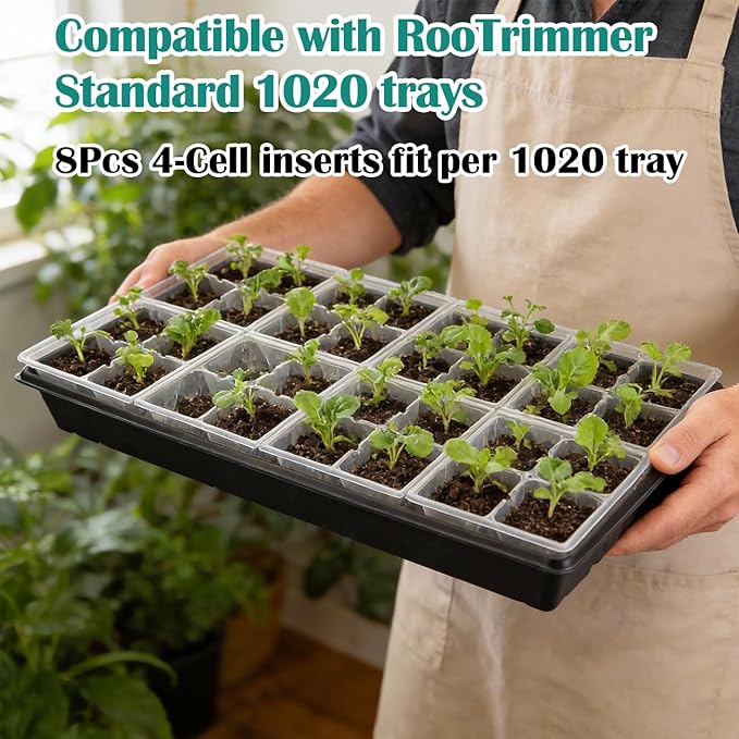 5 Pack Heavy Duty 1020 Trays and 40 Pack Clear 4 Cell Seed Starter Trays with Drainage Holes - Reusable Seed Starter Kit for Seed Germination &amp Plant Propagation (5 Sets)