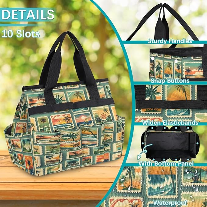 Scenery Palm Tree Sunset Print Garden Tool Bag for Women Men Garden Storage Tote Bag with 10 Pockets &amp Handle Gardening Tool Organizer for Garden Patio Indoor Outdoor