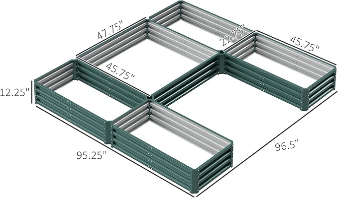 Outsunny 8 x 8' Raised Garden Bed Set Large Steel Flower Planters for Outdoor Plants Easy Assembly for Vegetables Herbs Green
