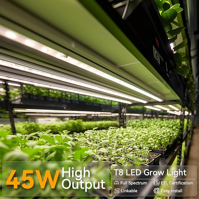 4FT Grow Lights for Indoor PlantsT8 5000K Full Spectrum Plant Light270W(6 x 45W) LED Grow Light Strips with Timer Aluminum Reflector LinkablePlant Growing Lamp Fixture for Greenhouse Indoor 6pcs