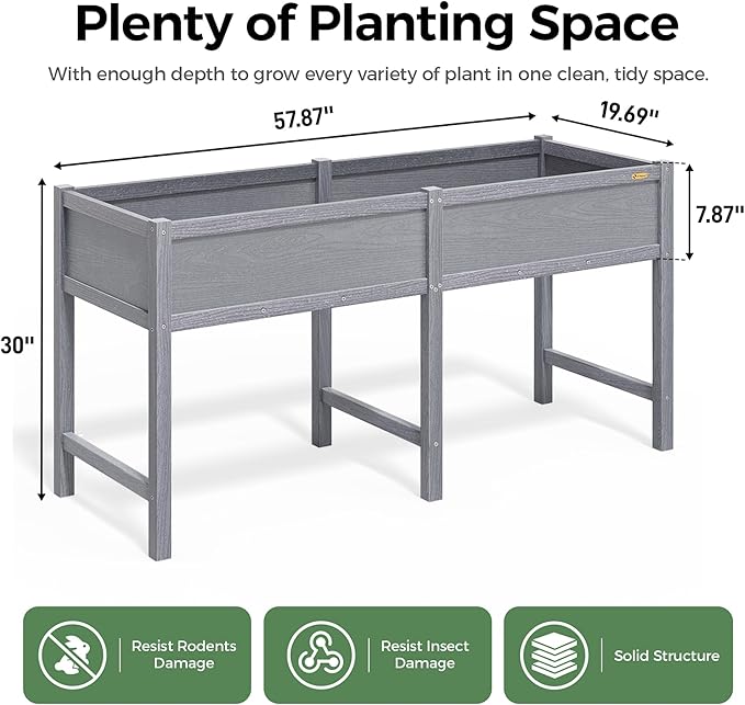 TT Nature HDPE Raised Garden Bed with Legs 58x20x30 inch Outdoor Elevated Planter Box for Vegetables Herbs &amp Flowers Weather-Resistant Raised Garden Beds for Patio Balcony &amp Backyard Garde