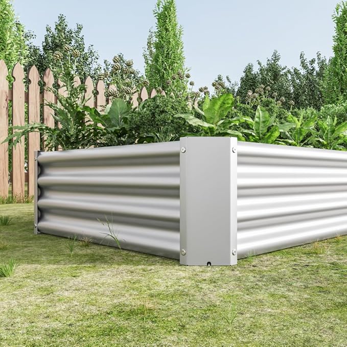 Heavy-Duty Galvanized Steel Raised Garden Bed for Outdoor Vegetable Herb and Flower Planting – Rust-Resistant &amp Durable (Silver with 6x3x1ft)