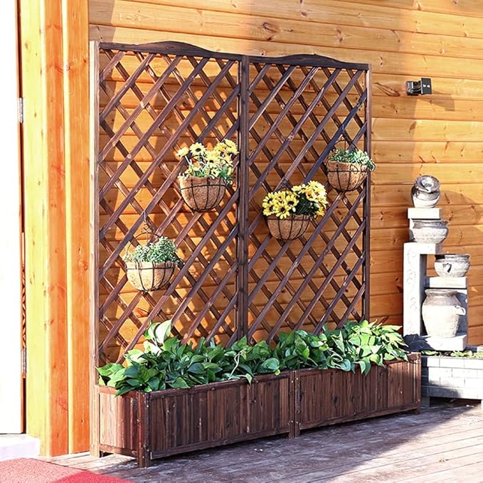Generic Wood Planter Raised Bed with Trellis Outdoor Natural Wooden Garden Bed Planter Box Kit for Vegetables Herbs Flowers Tomato And HerbsNatural75x35x120cm