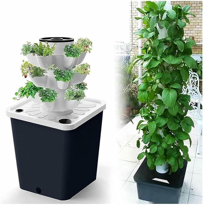 Smart Hydroponics Vertical Garden Kit - Multi-Layer Planter for 15-30 Plants with Water Pump &ampAdapter - Soilless Growing System for Home &ampIndoor Gardening-