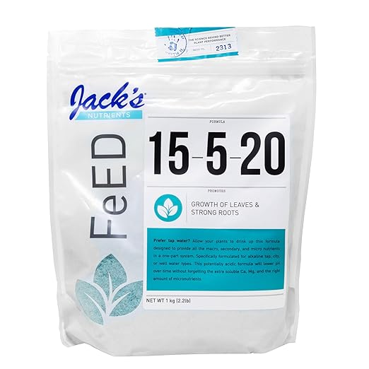 Jack's Nutrients 15-5-20 Tap Water-Soluble Fertilizer 2.2lbs - Lowers Water pH for Leaf and Root Growth in Continuous Liquid Feed Programs