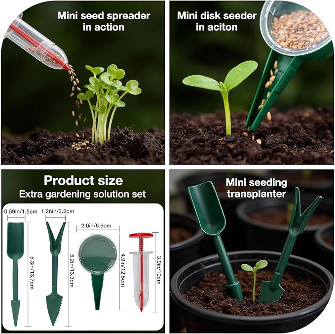 SHALL 8PC Galvanized Raised Garden Bed Kit 3Pc 2x2x1ft Round Planter Boxes Outdoor W/Mini Seed Spreader Disk Seeder 2X Seeding Transplanters Protective Gloves for Flowers Fruits Vegetables Herbs