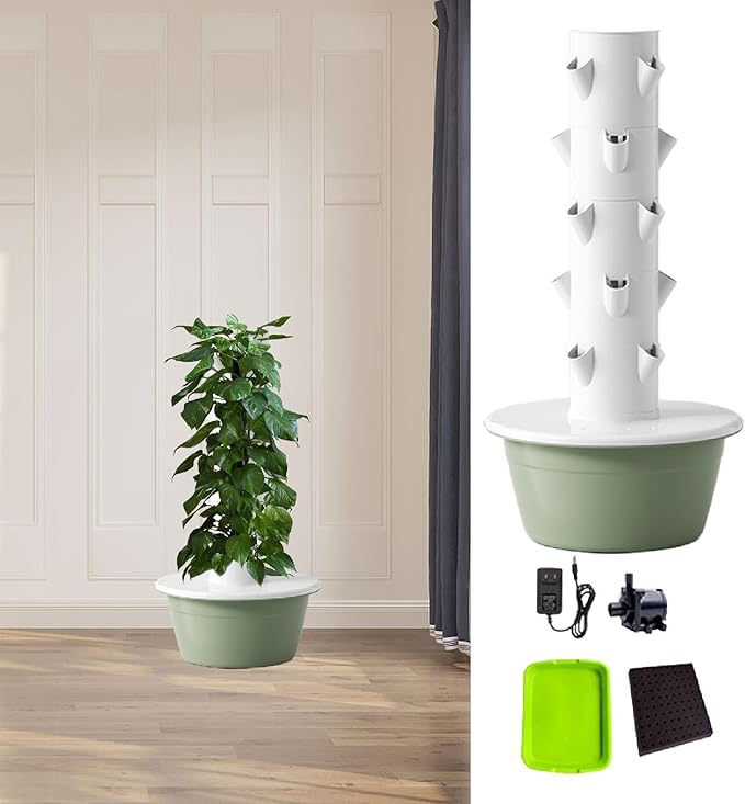 MYCENSE Hydroponic Tower Hydroponics Growing System Kit High Yield Gardening Pots Vertical Planter Plant Germination Kit for Peppers Green S