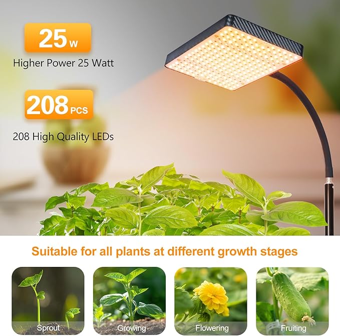 FECiDA 2026 Grow Lights with Upgraded Stand Standing Grow Lights for Indoor Tall Plants Bonsai Tree 4/8/12/16/20 Hr Timer 25 Watt Power Draw NO Need Adapter 24-76 Height Adjustable