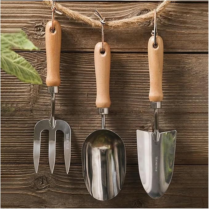 Garden Tools Set Stainless Steel Rake/Fork/Shovel Gardening Kit Indoor and Outdoor Hand Planting(Rake)