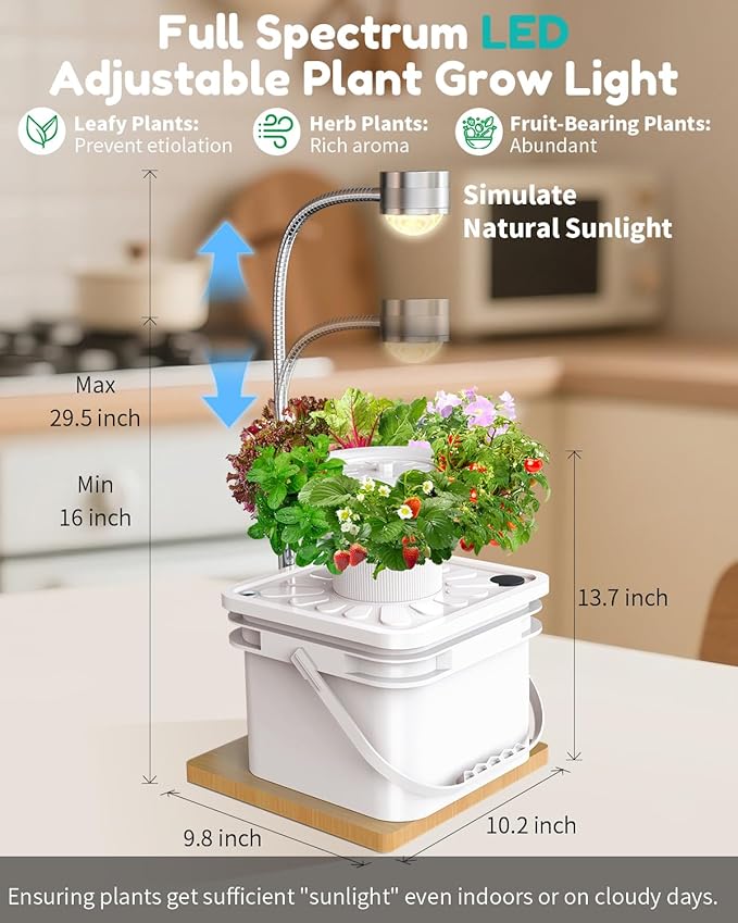 Indoor Herb Garden Growing System Kit 6 Pods Hydroponics System with LED Grow Light Hydroponic Planter for Home Kitchen Windowsill White