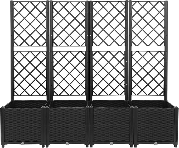 Garden Planter Box with Trellis 4 Pcs Raised Garden Beds 56 Vertical Planter Box with Privacy Screen for Climbing Plants Flowers Vegetables Metal Trellis for Patio Balcony Backyard (Black)