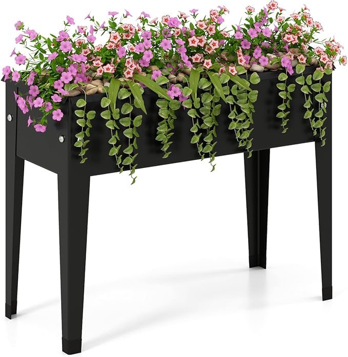 Giantex Metal Raised Garden Bed with Legs Elevated Planter Box with Drainage Holes for Vegetable Fruit Flower Herb Outdoor Standing Gardening Box for Balcony Backyard Patio Porch (24”x11”x18”)