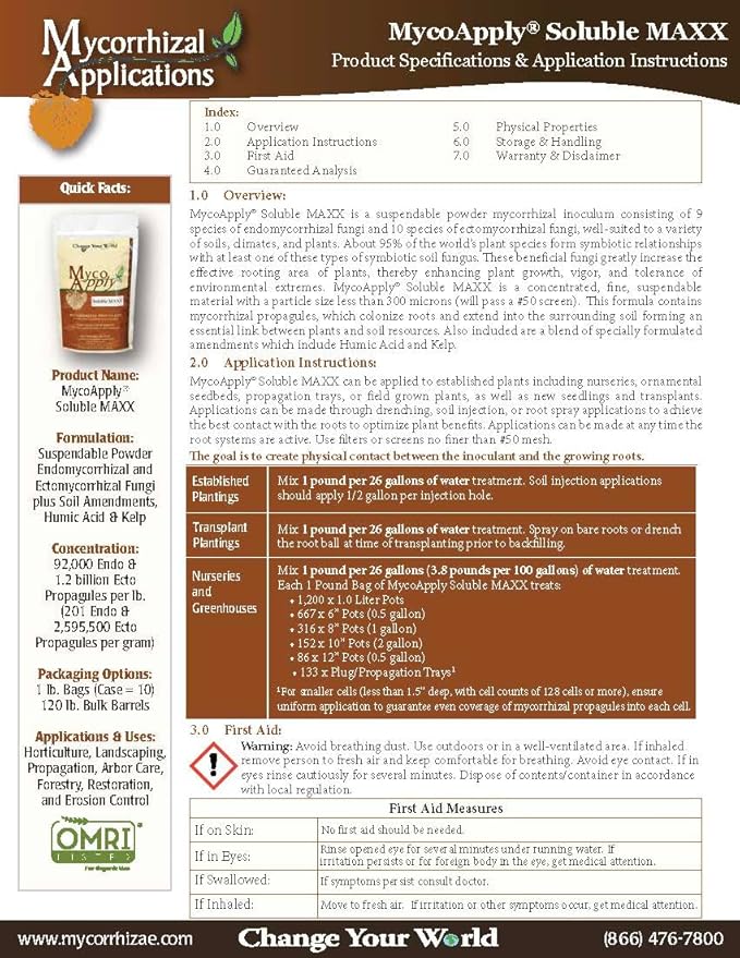 MycoApply Soluble MAXX Mycorrhizae Root Enhancer - 1 lb Bag