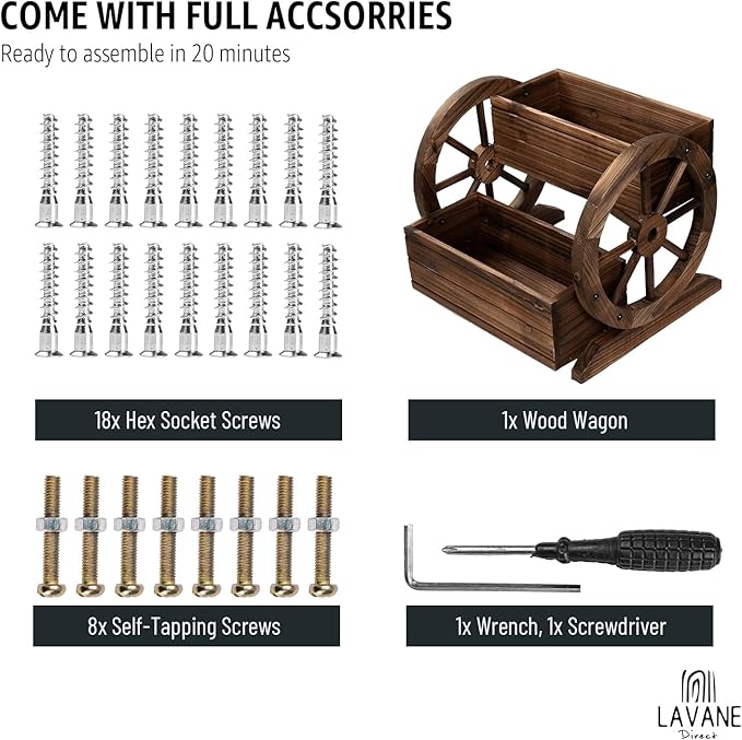 La Vane Wood Wagon Planter Box Wooden Rustic Garden Flower Planter Pot Stand DIY Rolling Cart Wheelbarrow Raised Bed with Wheels &amp Drainage Hole for Indoor Outdoor Décor Patio Balcony Backyard